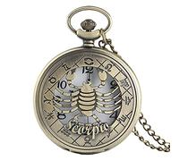 Orologio Da Tasca Al Quarzo - 12 Costellazione Astrologia Zodiaco Orologio Da Tasca Retrò Collana In Bronzo Pendente Uomo Donna Copertura A Vibrazione Cava Quarzo Regali Di Natale, Scorpione, Cat