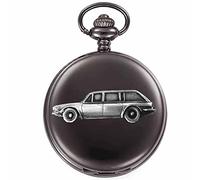 Orologio da tasca al quarzo da uomo, con motivo British Classic Car 2000 Mk1 Estate ref264 effetto peltro su una cassa nera lucida