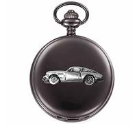 Orologio da tasca al quarzo da uomo, con scritta "British Classic Car GT6 Mk2 ref261", effetto peltro su una cassa nera lucida