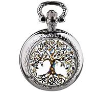 Orologio da tasca al quarzo in acciaio inossidabile con albero della vita in vetro Cabochon, stile retrò, regalo di Natale per donne e ragazze, Argento e bianco, Retrò