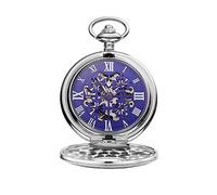 Orologio da tasca Blu Quadrifoglio Coperchio inferiore Orologio da tasca nostalgico classico Orologio da tasca meccanico retrò classico Orologio da tasca al quarzo a carica manuale (Blue 4.7x1.5cm)