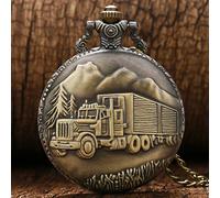 Orologio da tasca classico Vintage Bronze Treno anteriore Locomotiva Al Quarzo Orologio da Quarzo 3D Camion Camion Modello Pocket Orologio da tasca Donne Donne Collana Ciondolo Catena regali Orologio