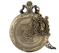 Orologio da tasca? Collana in bronzo Alice nel Paese delle Meraviglie Simpatico coniglio Orologio da tasca al quarzo Collana con ciondolo Orologio a catena con accessorio carosello, con stampella
