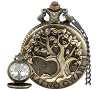 Orologio da tasca con albero della vita, design con numeri romani, personalizzabile, al quarzo, con catena, regalo di compleanno, A-bronzo, CF1241
