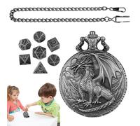 Orologio da tasca con drago, set di dadi con cassa dell'orologio da tasca, design drago, conchiglia con set di cubi, cassa dell'orologio da tasca con 7 dadi per amici