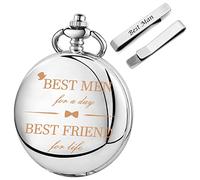 Orologio da tasca con incisione per matrimonio, fermacravatta in argento, regalo per testimone dello sposo, con confezione regalo, Best Man, Moderno
