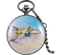 Orologio da Tasca Decorativo,Orologi da Tasca da Uomo Retro Seconda Guerra Mondiale Modello di Stampa Aereo Orologio da Tasca al Quarzo Quadrante Bianco Classico Ciondolo Flip Cover Catena Spessa Memo