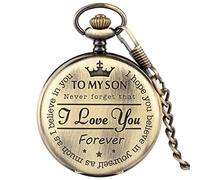 Orologio da tasca e catena, Orologio da tasca - Non dimenticarlo mai, ti amo, for sempre - da papà/mamma a figlio/Regalo Orologio da tasca al quarzo Catene con clip nere Compleanno Anniversario ( Colo