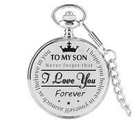 Orologio da tasca e catena, Orologio da tasca - Non dimenticarlo mai, ti amo, for sempre - da papà/mamma a figlio/Regalo Orologio da tasca al quarzo Catene con clip nere Compleanno Anniversario ( Colo