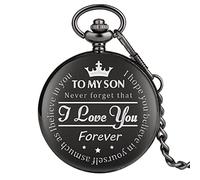 Orologio da tasca e catena, Orologio da tasca - Non dimenticarlo mai, ti amo, for sempre - da papà/mamma a figlio/Regalo Orologio da tasca al quarzo Catene con clip nere Compleanno Anniversario ( Colo