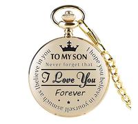 Orologio da tasca e catena, Orologio da tasca - Non dimenticarlo mai, ti amo, for sempre - da papà/mamma a figlio/Regalo Orologio da tasca al quarzo Catene con clip nere Compleanno Anniversario ( Colo