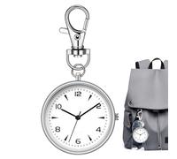 Orologio da tasca - elegante portachiavi rotondo con clip | classico set tascabile Waatch, antico stile waatch, orologio silenzioso unisex per viaggiare a casa al lavoro donna uomo in, argento, Se