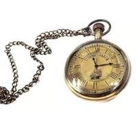 Orologio da tasca in ottone anticato fatto a mano, con catena, regalo nautico per occasioni 5,1 cm, Ottone anticato