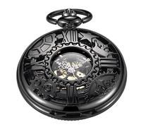 Orologio da tasca meccanico a pentagramma con corona di scheletro nero, orologio da tasca meccanico con quadrante in numeri romani antichi per gli uomini, MW128-US