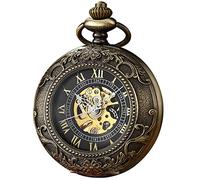 Orologio da tasca meccanico a vento, cinturino alla moda, stile retrò, unisex, con ciondolo a forma di orologio da tasca