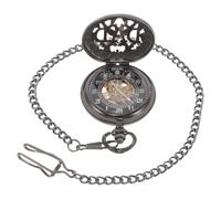 Orologio da Tasca Meccanico Vintage Nero con Catena, Stile steampunk | Quadrante con Numeri Romani e Ingranaggi Visibili, Lega Resistente, Regalo per Uomini e Collezionisti