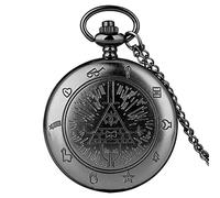 Orologio da Tasca, Orologio da Tasca Collana con Gemme Orologio da Tasca al Quarzo Strano Triangolo della Città Catena con Ciondolo Diavolo con Un Occhio for Uomo Donna (Colore : Nero) ( Color : Black