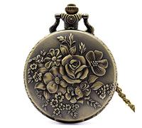 Orologio da Tasca, Orologio da Tasca Elegante Retro Bronzo Fioritura Fiori Orologi da Tasca al Quarzo da Donna Ciondolo for Donna Collana Vintage Orologio a Catena Migliori Regali (Color : Metallic)