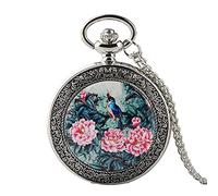 Orologio da Tasca, Orologio da Tasca Orologio da Tasca al Quarzo Argento Vivido Uccello sull'Albero con Motivi di Fiori Squisiti Collana con Ciondolo Regali Orologio a Catena (Colore : Multi-Colored)