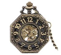 Orologio da Tasca, Orologio da Tasca Orologio da Tasca Ottagonale in Bronzo Orologi Meccanici a Carica Manuale Quadrante Nero Cavo Collana con Ciondolo Cassa in Lega Catena Spessa for Uomo (Color : Me