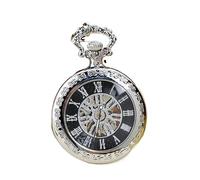 Orologio da tasca personalizzato con numeri romani, movimento meccanico per uomo, include catena, orologio classico da regalare o ricordare, Argento, A