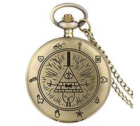 Orologio da tasca Retro Bronzo/Nero/Retrò Grigio Bill Cipher Gravity Falls Orologio da tasca al quarzo Squisita collana Orologio con ciondolo fantastico Regalo per compleanno Natale Festa del papà