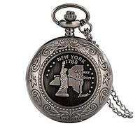 orologio da tasca Retro Grey New York 1788 Gateway to Freedom Statue Pattern Orologio da taschino al quarzo Collana con ciondolo Orologio da uomo Donna