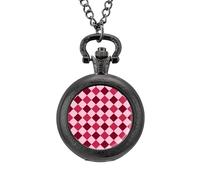 Orologio da tasca vintage a scacchiera con diamanti rossi, in lega, idea regalo per uomo e donna, Stile nero, misura unica