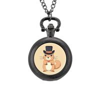 Orologio da tasca vintage con cappello di scoiattolo, in lega, con ciondolo, collana regalo per uomo e donna, Stile nero, misura unica