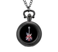 Orologio da tasca vintage con ciondolo a forma di chitarra, con bandiera britannica, in lega, idea regalo per uomo e donna, Stile nero, misura unica