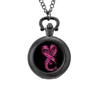 Orologio da tasca vintage con ciondolo a forma di cuore e nastro per la sensibilizzazione sul cancro al seno, in lega, regalo per uomini e donne, Stile nero, misura unica