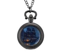 Orologio da tasca vintage con ciondolo in lega a forma di barca a vela sul mare, regalo per uomo e donna, Stile nero, misura unica