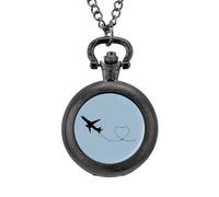 Orologio da tasca vintage con ciondolo in lega a forma di cuore con aeroplano, idea regalo per uomo, Stile nero, misura unica