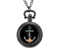 Orologio da tasca vintage con ciondolo in lega con ancora a forma di barca, idea regalo per uomo e donna, Stile nero, misura unica