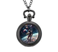 Orologio da tasca vintage con ciondolo in lega con astronauta, idea regalo per uomo e donna, Stile nero, misura unica