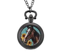 Orologio da tasca vintage con ciondolo in lega con ciondolo a forma di cavallo, idea regalo per uomo e donna, Stile nero, misura unica