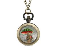 Orologio da tasca vintage con ciondolo in lega con ciondolo a forma di gatto con anguria, ombrello, gelato, idea regalo per uomini e donne, stile rame, misura unica
