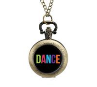 Orologio da tasca vintage con ciondolo in lega con lettera di danza colorata, idea regalo per uomo e donna, stile rame, misura unica