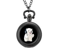 Orologio da tasca vintage con ciondolo in lega con orso polare, idea regalo per uomo e donna, Stile nero, misura unica
