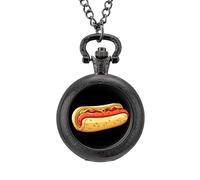 Orologio da tasca vintage con ciondolo in lega, con scritta "Hot Dog", idea regalo per uomo e donna, Stile nero, misura unica