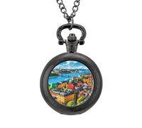 Orologio da tasca vintage con ciondolo in lega di Stoccolma, Svezia, idea regalo per uomo e donna, Stile nero, misura unica