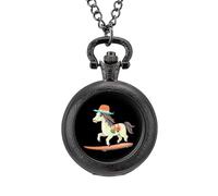 Orologio da tasca vintage con ciondolo in lega e ciondolo a forma di cavallo con cappello, idea regalo per uomo, Stile nero, misura unica