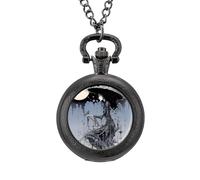Orologio da tasca vintage con ciondolo in lega e collana regalo per uomini e donne, Stile nero, misura unica