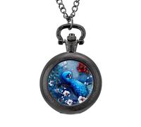 Orologio da tasca vintage con ciondolo in lega e fiori di pavone, idea regalo per uomo e donna, Stile nero, misura unica