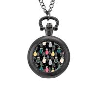 Orologio da tasca vintage con ciondolo in lega, motivo ananas, idea regalo per uomo e donna, Stile nero, misura unica