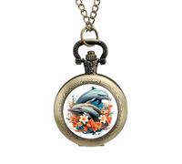 Orologio da tasca vintage con delfini, in lega, con ciondolo, collana regalo per uomo e donna, stile rame, misura unica