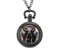 Orologio da tasca vintage con elefante con ombrello e ciondolo in lega, idea regalo per uomo e donna, Stile nero, misura unica