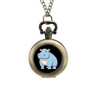 Orologio da tasca vintage con ippopotamo, in lega, con ciondolo, collana regalo per uomo e donna, stile rame, misura unica