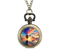 Orologio da tasca vintage con mongolfiere, in lega, con ciondolo, collana regalo per uomo e donna, stile rame, misura unica