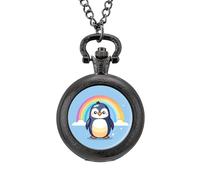 Orologio da tasca vintage con pinguino arcobaleno, in lega, con ciondolo, collana regalo per uomo e donna, Stile nero, misura unica
